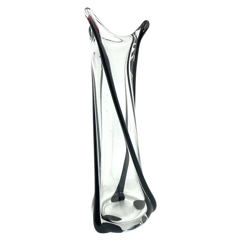 Hand Blown Vase Art Glass Amethyst Swirl Purple Clear Large Eclectic Centerpiece